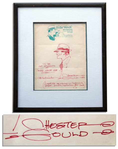 Chester Gould ''Dick Tracy'' Sketch & Autograph Note Signed