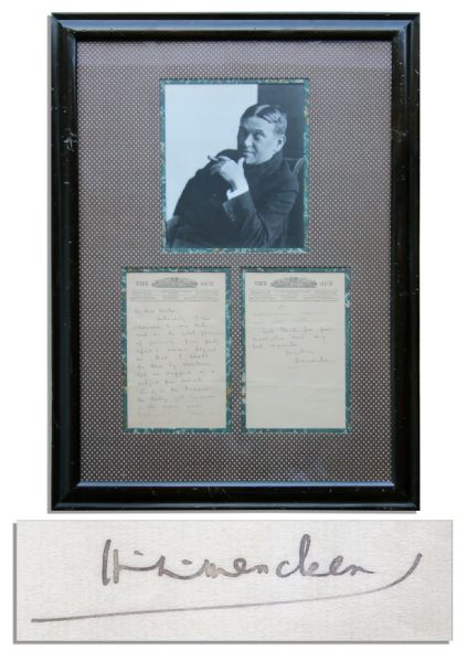H.L. Mencken Autograph Letter Signed -- ''... Let me suggest as a subject for debate: 'Which is the happier: the baby yet unborn, or the man just hanged?'...''