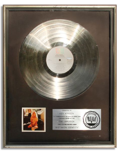 Kim Carnes RIAA Platinum Record for the Hit 1981 Album ''Mistaken Identity'' -- Featuring #1 Billboard Song ''Bette Davis Eyes''
