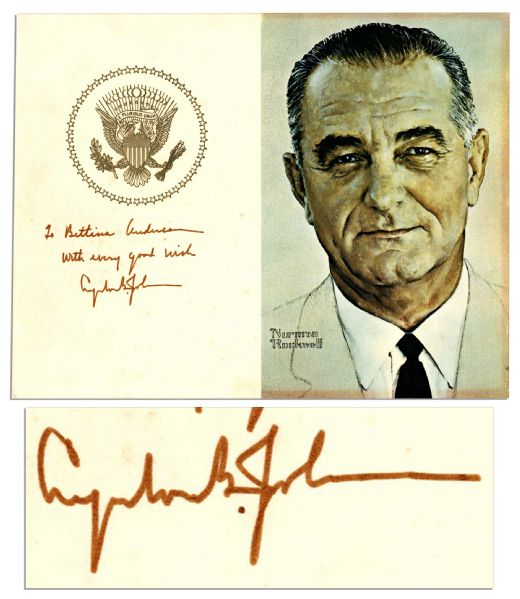 Lyndon B. Johnson Signed Portrait by Norman Rockwell --  Measures 14'' x 11''