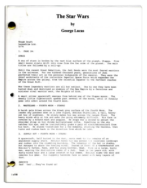 Star Wars Original 1974 Script - ''The Star Wars / Rough Draft''