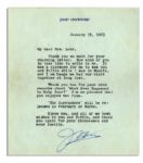 Academy Award-Winning Star Joan Crawford Typed Letter Signed -- ... Thank you too for your kind remarks about What Ever Happened to Baby Jane? Im so pleased that you enjoyed the film...