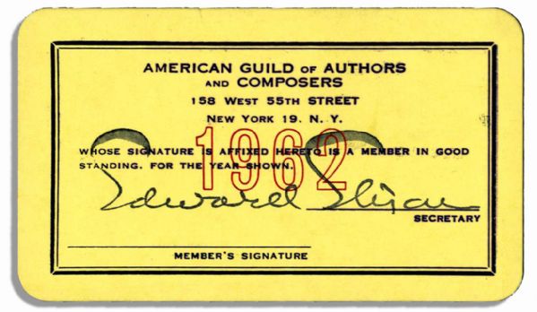 Milton Berle's Membership Card to The American Guild of Authors & Composers From 1962