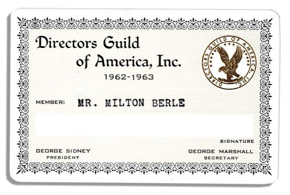 Milton Berle's 1962-63 Official Directors Guild of America Membership Card