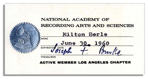 Milton Berle 1960 NARAS Membership -- The Academy That Puts on The Grammy Awards