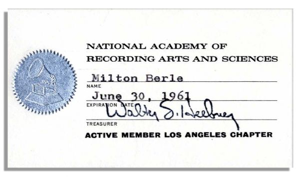 Milton Berle 1961 NARAS Membership Card -- The Academy That Puts on The Grammy Awards