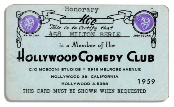 Milton Berle's Card From The Hollywood Comedy Club in 1959