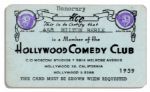 Milton Berles Card From The Hollywood Comedy Club in 1959