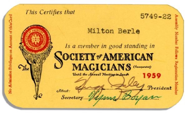 Milton Berle's Society of American Magicians Card From 1959
