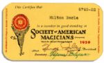 Milton Berles Society of American Magicians Card From 1959