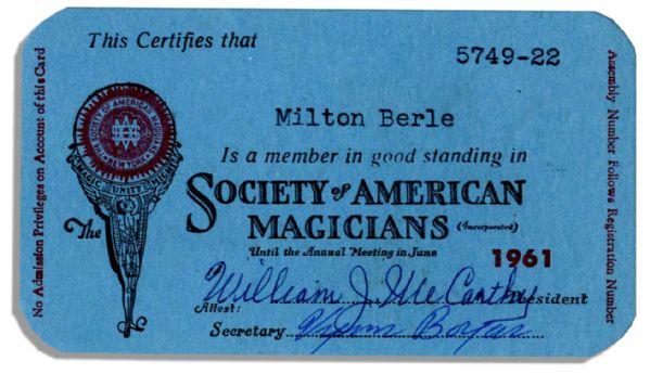 Milton Berle's Society of American Magicians Card From 1961