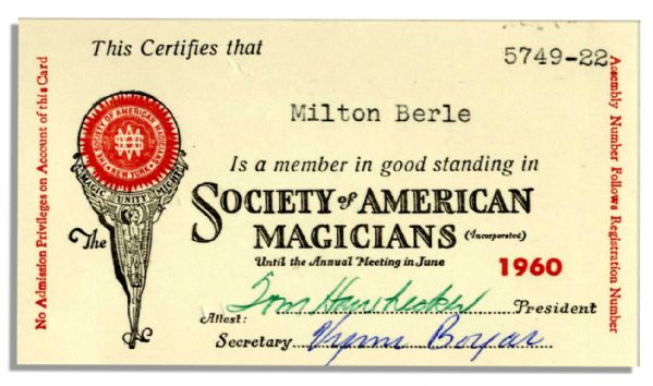 Milton Berle's Society of American Magicians Card From 1960