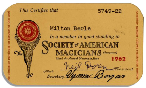 Milton Berle's Society of American Magicians Card From 1962