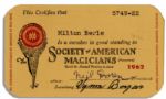 Milton Berles Society of American Magicians Card From 1962
