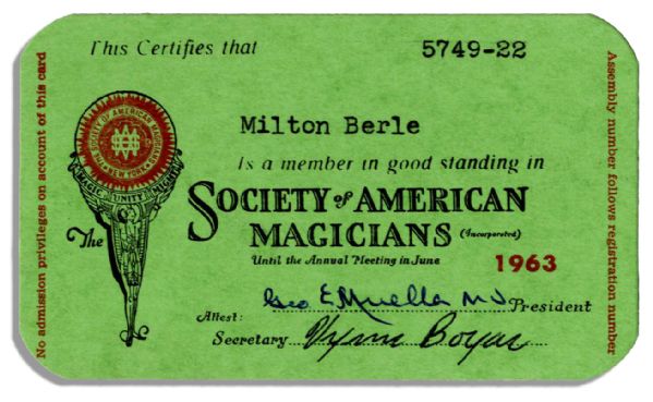 Milton Berle's Society of American Magicians Card From 1963