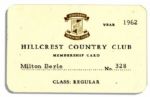 Milton Berles Hillcrest Country Club Membership Card From 1962