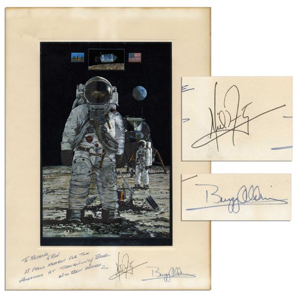 Neil Armstrong & Buzz Aldrin Signed 12'' x 16'' Apollo 11 Art Display