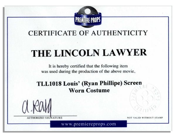Ryan Phillipe Screen Worn Wardrobe From ''The Lincoln Lawyer''