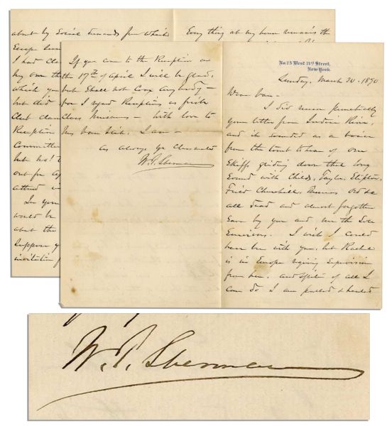 William T. Sherman Autograph Letter Signed -- ''...I regard Receptions as first class nuisances...I begged the Committee to postpone a year - but no!...I must attend in full uniform...''