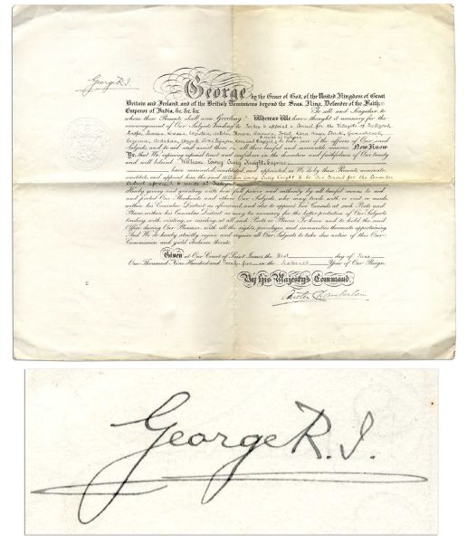 King George V of Great Britain Signed Document From 1925