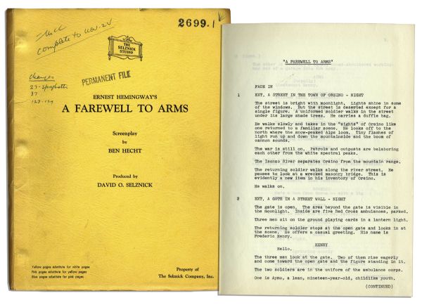 ''A Farewell To Arms'' 1956 Working Screenplay