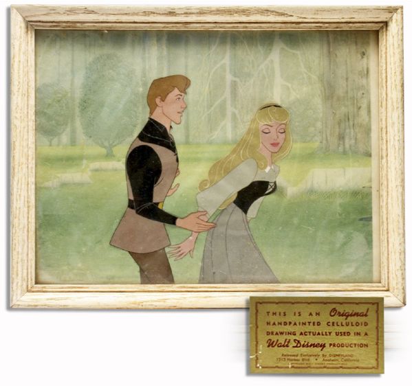 Original & Large Disney Cel From ''Sleeping Beauty'' -- Depicting Prince Philip and Briar Rose in The Famous ''Once Upon a Time'' Enchanted Sequence