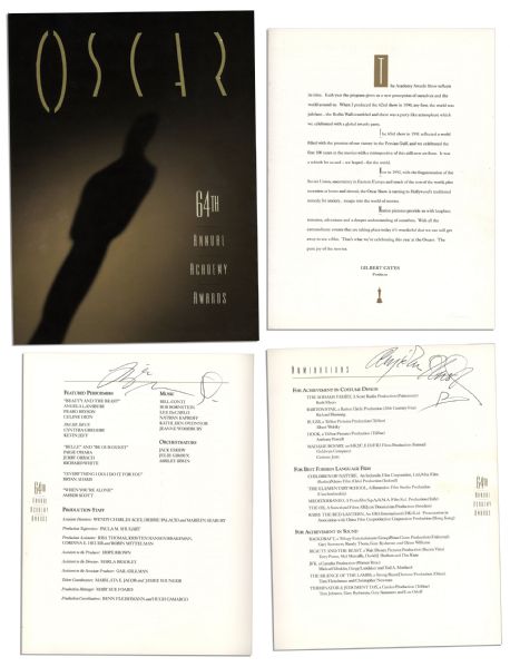 Program From the 64th Annual Academy Awards Ceremony -- Signed by Liza Minelli & Anjelica Huston