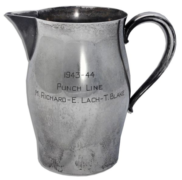 NHL Award From 1943-44 Bestowed Upon Elmer Lach During The First Year of The ''Punch Line'' -- The Hockey Line that Led The Montreal Canadiens to The Top of The League For 4 Years