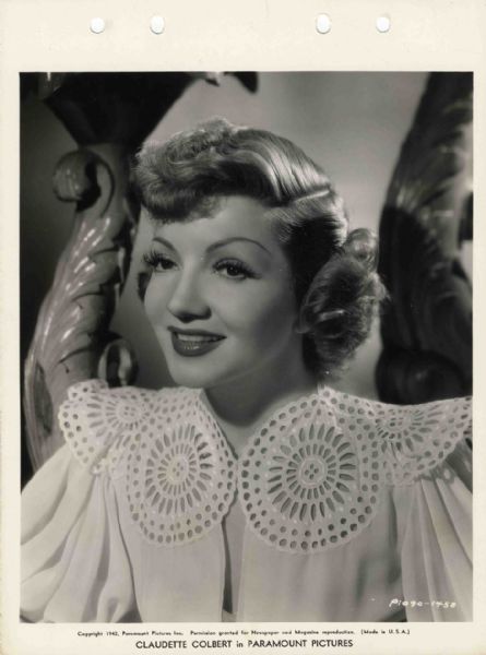 1942 Claudette Colbert Photo for ''The Palm Beach Story'' -- Stamp of Paramount to Verso -- 8'' x 10'' -- Excellent