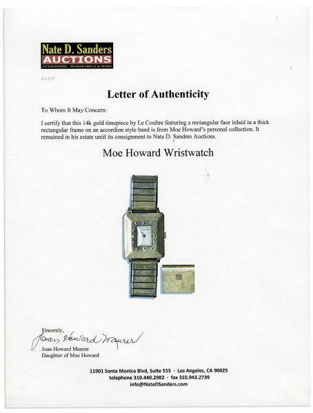 Moe Howard's Personally Owned Gold Wristwatch