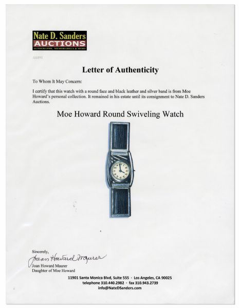 ''Three Stooges'' Legend Moe Howard Personally Owned Round Swiveling Watch