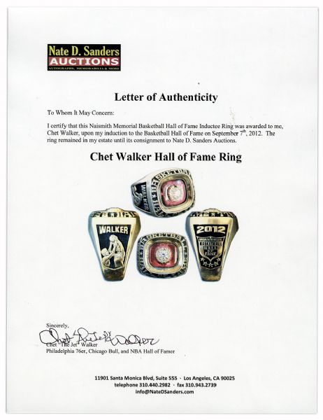 Chet ''The Jet'' Walker's Hall of Fame Ring -- Fine