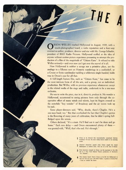 Original 1941 ''Citizen Kane'' Souvenir Program -- Signed by Leading Actresses, Ruth Warrick & Agnes Moorehead