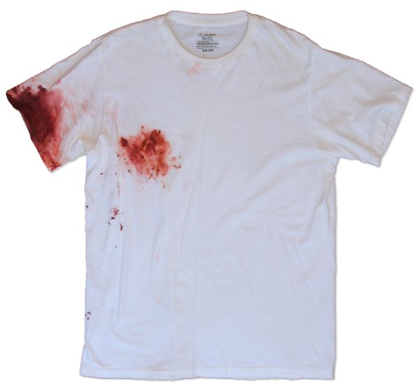 Bruce Willis Screen-Worn Wardrobe From ''RED'' -- White T-Shirt Distressed With Prop Blood For Action Scences