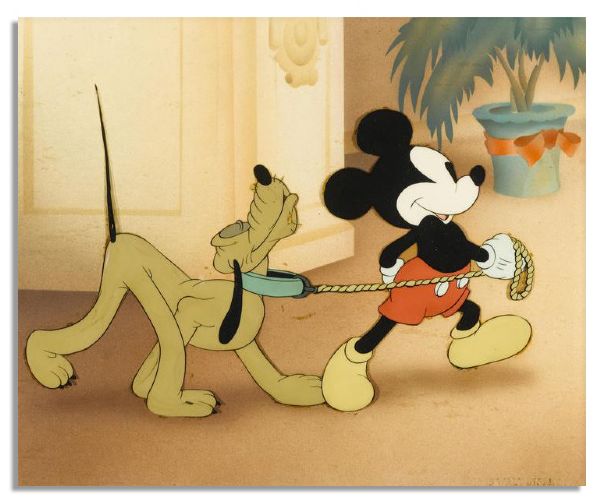 Original Disney Cel From the 1939 Short Film ''Society Dog Show'' -- Depicting Two of Disney's Most Iconic Characters, Mickey Mouse and Pluto -- Featuring Mickey in His Older Character Design