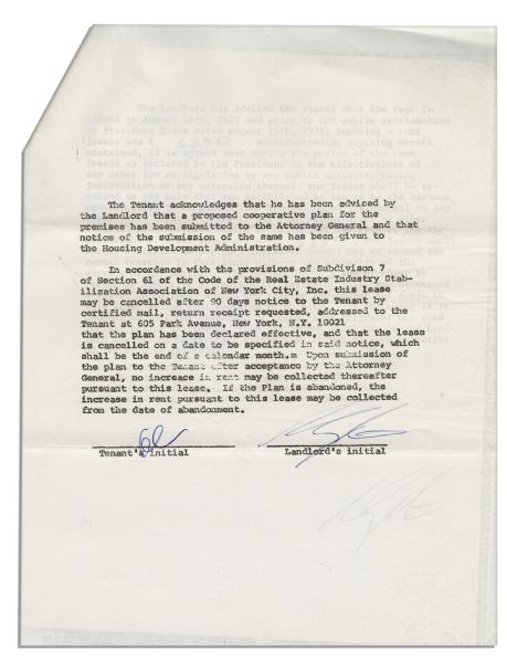 Al Capp Signed Lease For an Apartment on Park Avenue in New York City, Signed Four Times