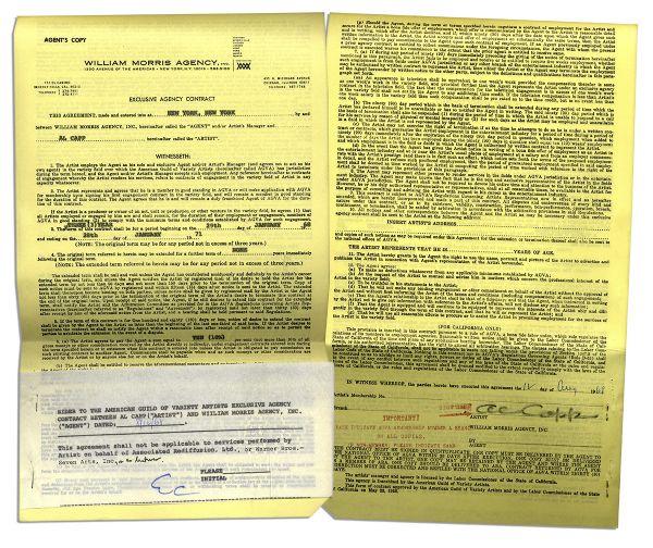 Three William Morris Agency Contracts -- With an Impressive 18 Signatures by Al Capp in Total