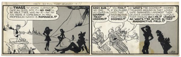 ''Li'l Abner'' 2-Panel Comic Strip From 7 January 1948 -- Hand-Drawn & Signed by Al Capp -- 22.5'' x 7'' -- Toning & Pencil Drawings Likely by Capp to Verso, Near Fine