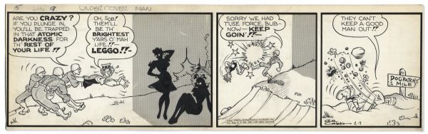''Li'l Abner'' 3-Panel Comic Strip From 9 January  1948 -- Hand-Drawn & Signed by Al Capp -- 22.5'' x 7'' -- Toning, Near Fine
