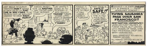 ''Li'l Abner'' 4-Panel Comic Strip From 13 April 1948 Featuring Mammy Yokum Talking About The Turnip Termites -- Hand-Drawn & Signed by Al Capp -- 22.5'' x 7'' -- Toning, Near Fine