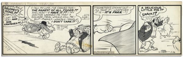 ''Li'l Abner'' 3-Panel Comic Strip From 26 May 1948 -- Featuring Yokum Family Pet Pig Salomey -- Hand-Drawn & Signed by Al Capp -- 22.5'' x 7'' -- Toning, Near Fine