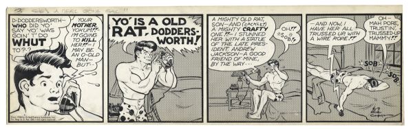 ''Li'l Abner'' 4-Panel Comic Strip From 9 June 1948 Featuring Abner in Each Frame On The Phone With Doddersworth -- Hand-Drawn & Signed by Al Capp -- 22.5'' x 7'' -- Toning, Near Fine