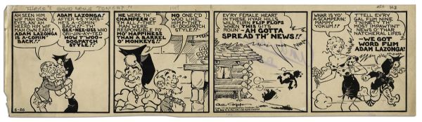 Nice Print of ''Li'l Abner'' 4-Panel Comic Strip From 26 June 1948 Featuring Daisy Mae, Mammy & Pappy & Salomey -- Some Capp Original Writing & White Out --  22.5'' x 7'' -- Toning, Near Fine