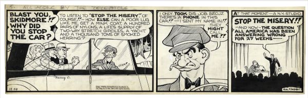 ''Li'l Abner'' 3-Panel Comic Strip From 24 December 1948 -- Hand-Drawn & Signed by Al Capp -- 22.5'' x 7'' -- Toning & White Out, Near Fine