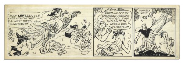 Pair of ''Li'l Abner'' 1964 Comic Strips Drawn & Signed by Al Capp -- Featuring Tiny Yokum -- 19.75'' x 6.25'' -- Toning & White Out, Near Fine