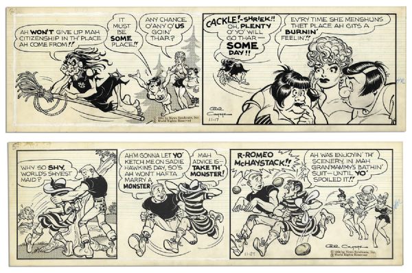 ''Li'l Abner'' Pair of 1964 Comic Strips Hand-Drawn & Signed by Al Capp -- Featuring the Witchy Character, Nightmare Alice -- Each Measures 19.75'' x 6.25'' -- Some White-Out & Toning, Near Fine
