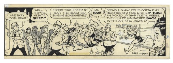Pair of ''Li'l Abner'' 1964 Comic Strips Drawn & Signed by Al Capp -- Featuring Abner & Daisy Mae -- 19.75'' x 6.25'' -- Toning & White Out, One Is Missing Date Label -- Good