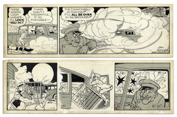 Pair of Comic Strips From 14 & 20 February 1962 -- Hand-Drawn & Signed by Al Capp -- 22.5'' x 7'' -- White Out & Toning, Near Fine