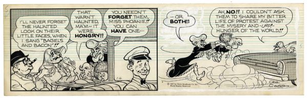 ''Li'l Abner'' Pair of Comic Strips Hand-Drawn & Signed by Al Capp -- From 6 January & 31 March 1967 -- Featuring Folk Singer Joanie Phoanie -- 19.75'' x 6.25'' -- Near Fine