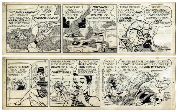 ''Li'l Abner'' Pair of Comic Strips Hand-Drawn & Signed by Al Capp Featuring Joe Btfsplk -- From 6 & 7 April 1967 -- 19.75'' x 6.25'' -- Sketch to Verso, Near Fine
